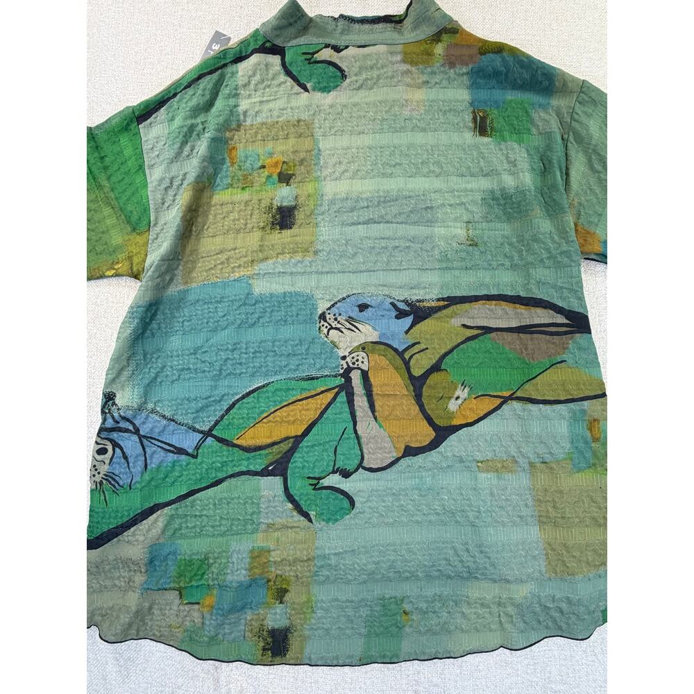 3 Potato Women Green Black XL NWT Seala Tunic Top 3/4 Sleeve Lightweight Boho - Picture 10 of 11